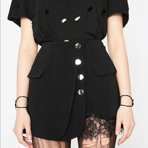 Punkrave Asymmetrical Lace Skirt Silver Details